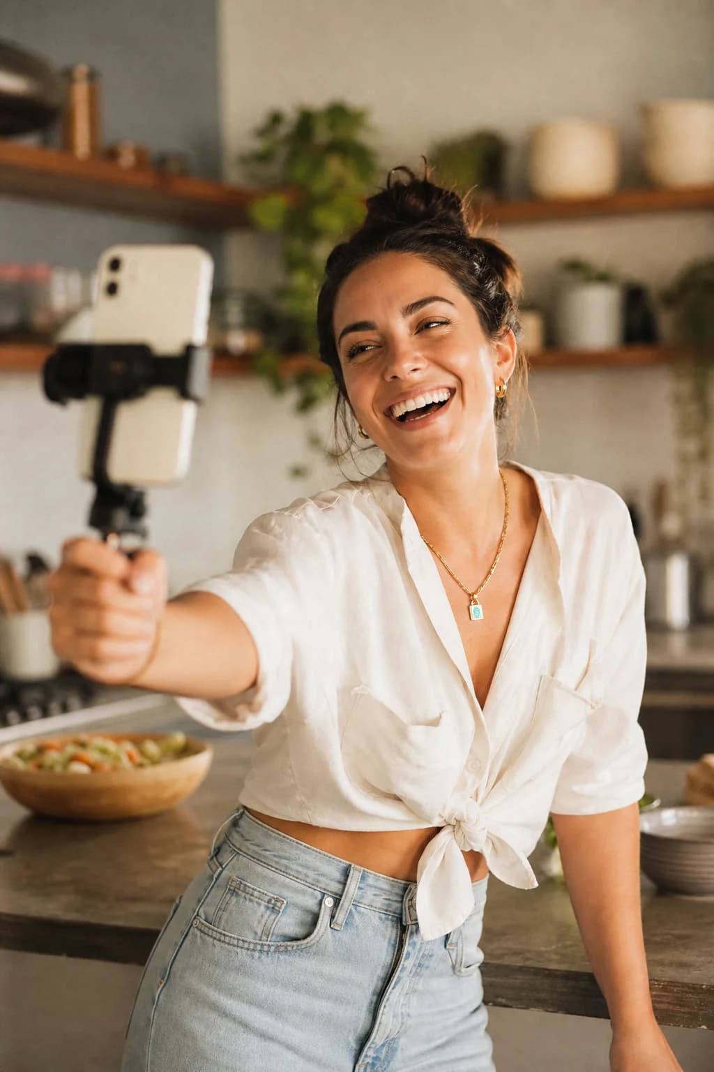 A creator filming a video