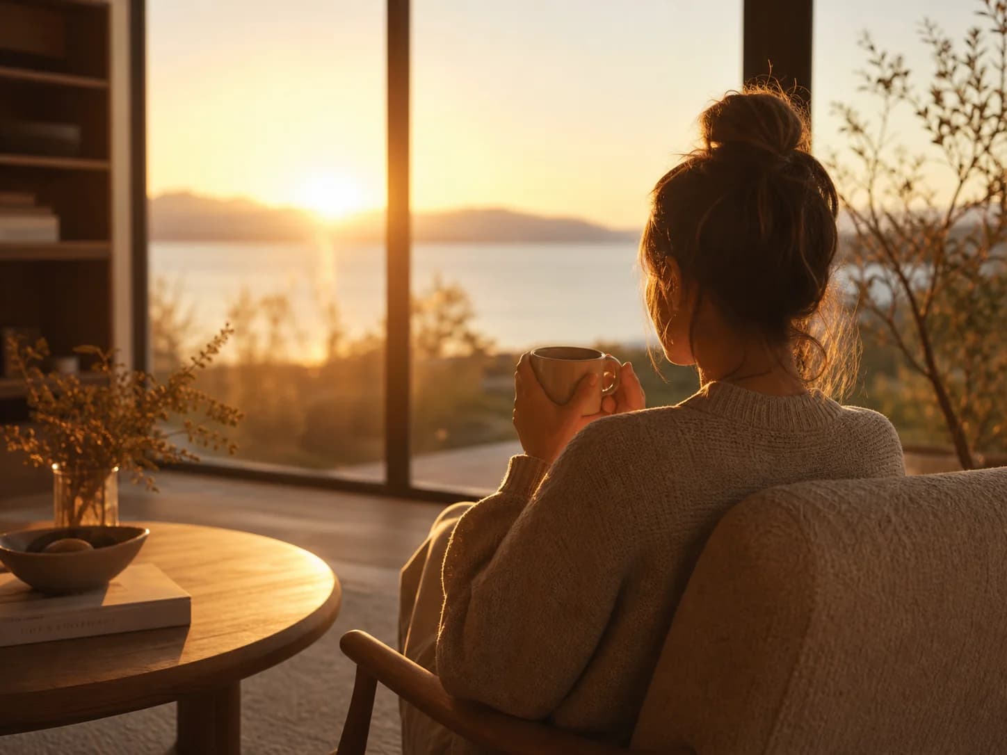 A calm morning scene in golden light