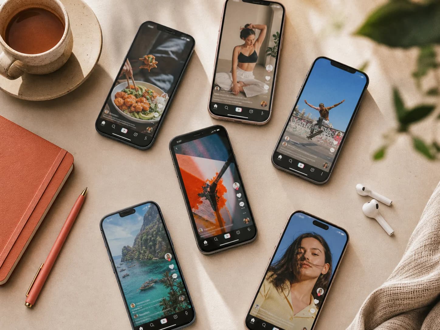 A grid of short-form content performing on phones